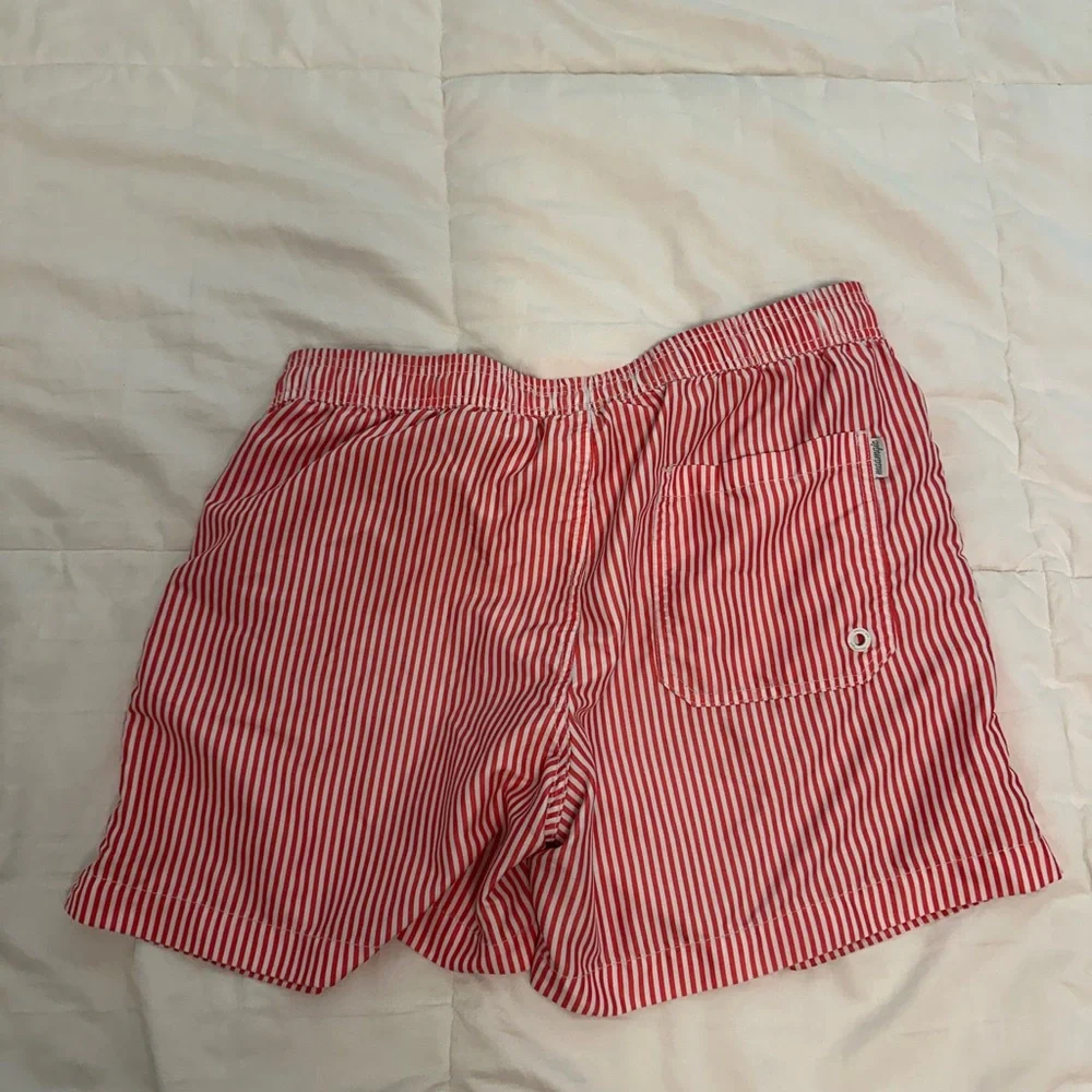 Red & White Striped Swim Trunks